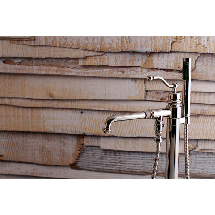 Kingston Tulare KS7036ABL - English Country Single-Handle 1-Hole Freestanding Tub Faucet with Hand Shower, Polished Nickel