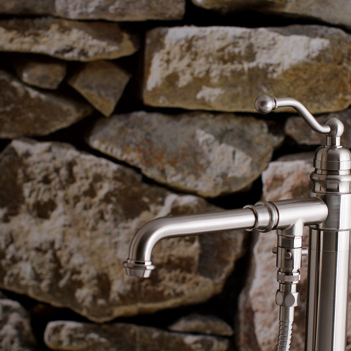 Kingston Tulare KS7038ABL - English Country Single-Handle 1-Hole Freestanding Tub Faucet with Hand Shower, Brushed Nickel