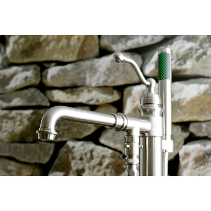 Kingston Tulare KS7038ABL - English Country Single-Handle 1-Hole Freestanding Tub Faucet with Hand Shower, Brushed Nickel