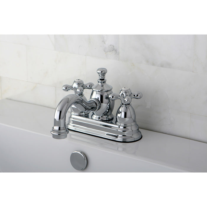 English Country KS7101AX Two-Handle 3-Hole Deck Mount 4" Centerset Bathroom Faucet with Brass Pop-Up, Polished Chrome