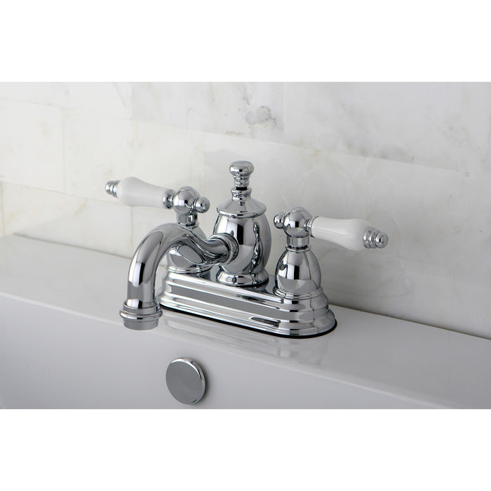 English Country KS7101PL Two-Handle 3-Hole Deck Mount 4" Centerset Bathroom Faucet with Brass Pop-Up, Polished Chrome