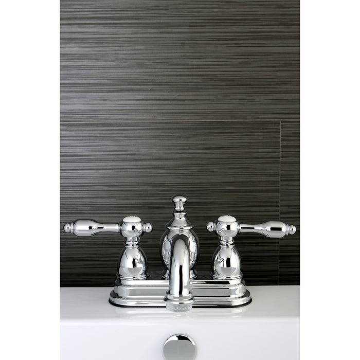 Tudor KS7101TAL Two-Handle 3-Hole Deck Mount 4" Centerset Bathroom Faucet with Brass Pop-Up, Polished Chrome