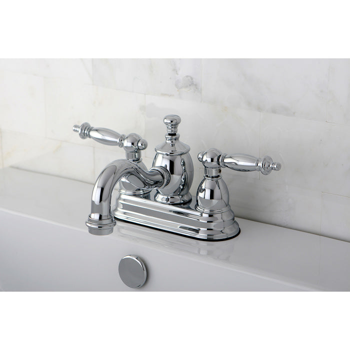 Templeton KS7101TL Two-Handle 3-Hole Deck Mount 4" Centerset Bathroom Faucet with Brass Pop-Up, Polished Chrome