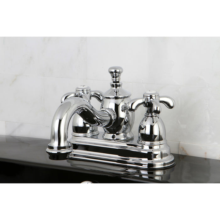 French Country KS7101TX Two-Handle 3-Hole Deck Mount 4" Centerset Bathroom Faucet with Brass Pop-Up, Polished Chrome