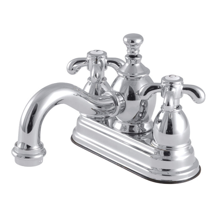 French Country KS7101TX Two-Handle 3-Hole Deck Mount 4" Centerset Bathroom Faucet with Brass Pop-Up, Polished Chrome