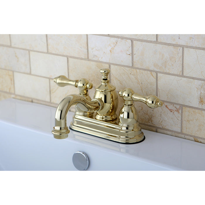 English Country KS7102AL Two-Handle 3-Hole Deck Mount 4" Centerset Bathroom Faucet with Brass Pop-Up, Polished Brass