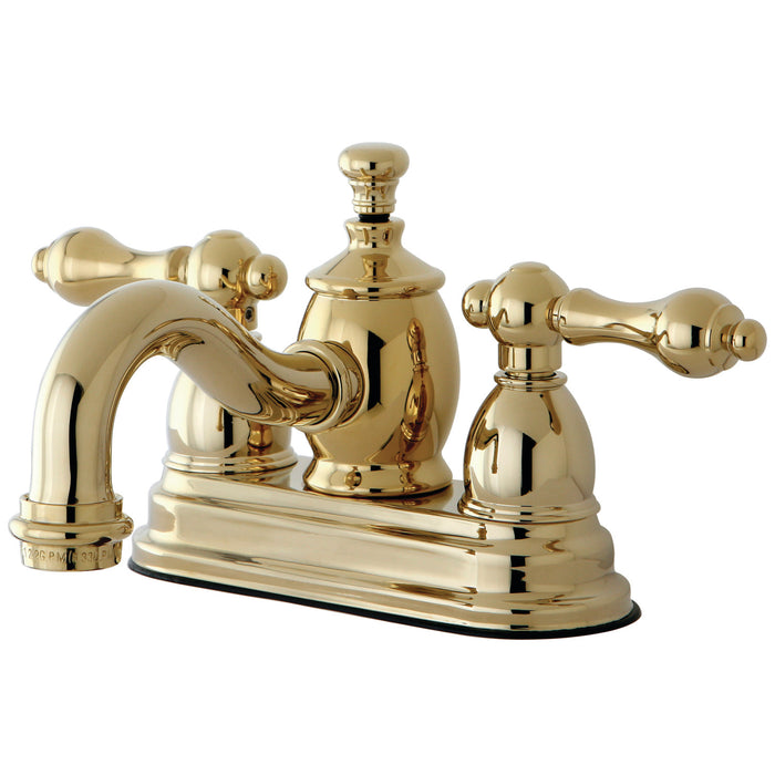 English Country KS7102AL Two-Handle 3-Hole Deck Mount 4" Centerset Bathroom Faucet with Brass Pop-Up, Polished Brass