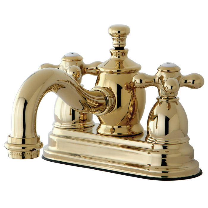 English Country KS7102AX Two-Handle 3-Hole Deck Mount 4" Centerset Bathroom Faucet with Brass Pop-Up, Polished Brass