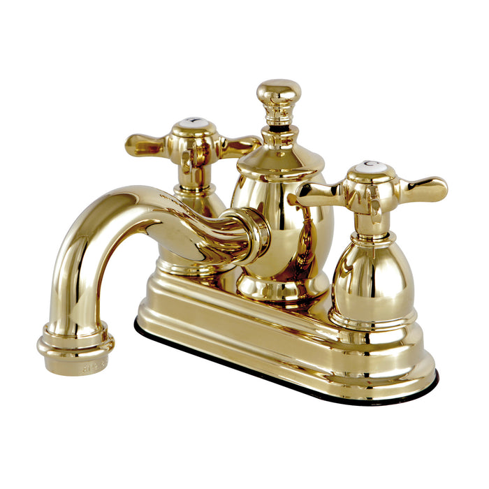 Essex KS7102BEX Two-Handle 3-Hole Deck Mount 4" Centerset Bathroom Faucet with Brass Pop-Up, Polished Brass