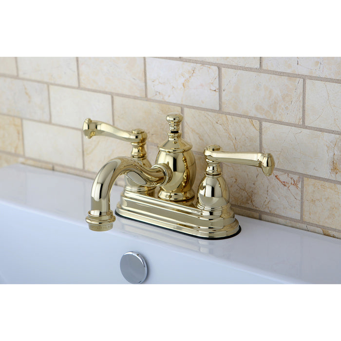 Royale KS7102FL Two-Handle 3-Hole Deck Mount 4" Centerset Bathroom Faucet with Brass Pop-Up, Polished Brass