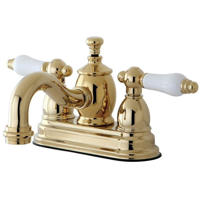 English Country KS7102PL Two-Handle 3-Hole Deck Mount 4" Centerset Bathroom Faucet with Brass Pop-Up, Polished Brass