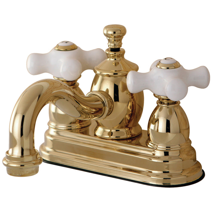 English Country KS7102PX Two-Handle 3-Hole Deck Mount 4" Centerset Bathroom Faucet with Brass Pop-Up, Polished Brass