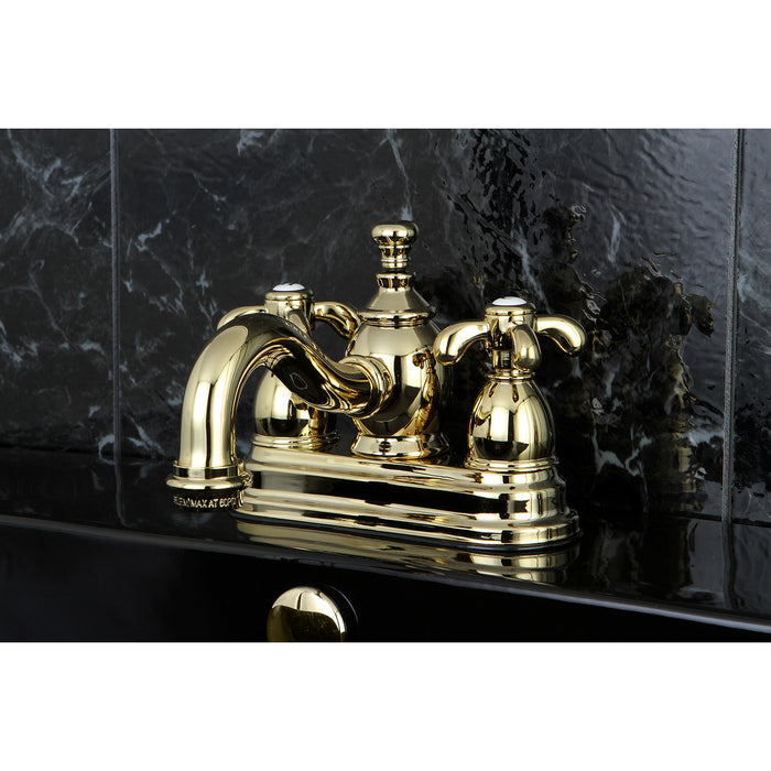 French Country KS7102TX Two-Handle 3-Hole Deck Mount 4" Centerset Bathroom Faucet with Brass Pop-Up, Polished Brass