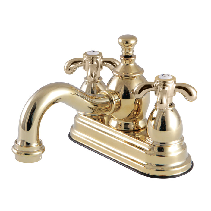 French Country KS7102TX Two-Handle 3-Hole Deck Mount 4" Centerset Bathroom Faucet with Brass Pop-Up, Polished Brass