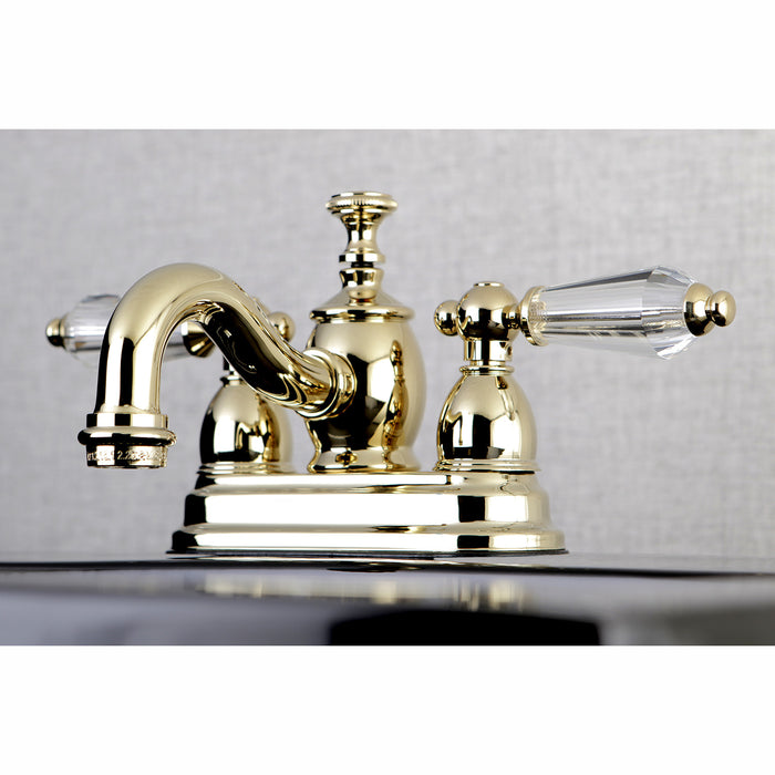 Wilshire KS7102WLL Two-Handle 3-Hole Deck Mount 4" Centerset Bathroom Faucet with Brass Pop-Up, Polished Brass
