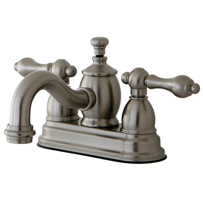English Country KS7108AL Two-Handle 3-Hole Deck Mount 4" Centerset Bathroom Faucet with Brass Pop-Up, Brushed Nickel