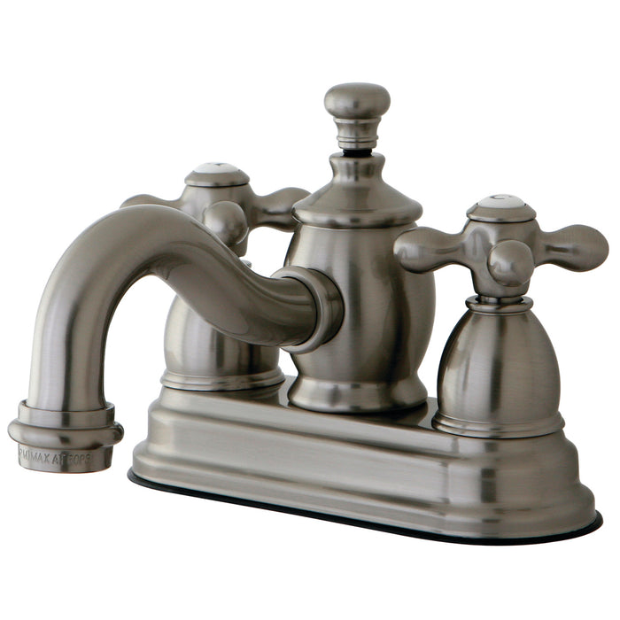 English Country KS7108AX Two-Handle 3-Hole Deck Mount 4" Centerset Bathroom Faucet with Brass Pop-Up, Brushed Nickel