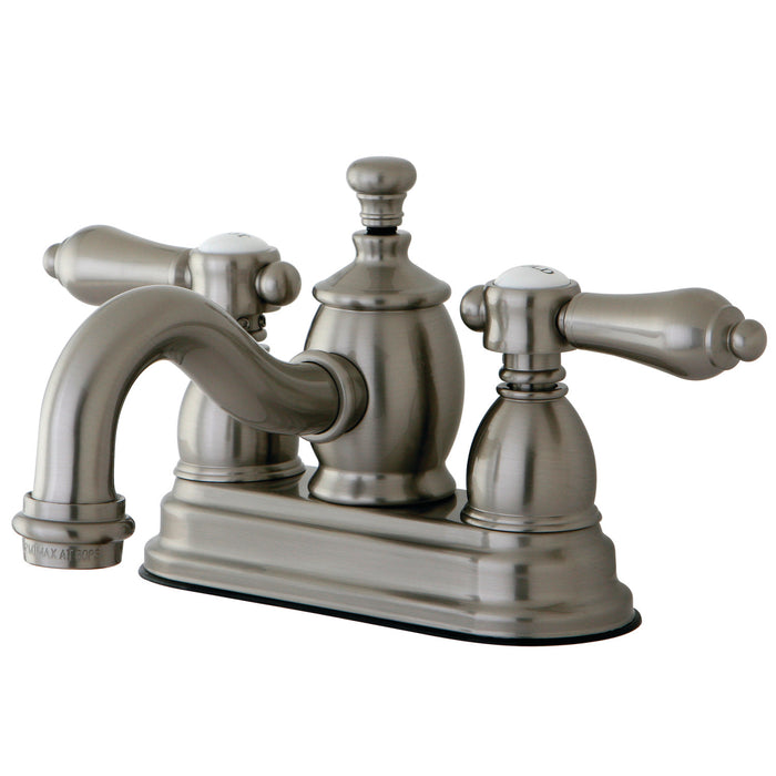 Heirloom KS7108BAL Two-Handle 3-Hole Deck Mount 4" Centerset Bathroom Faucet with Brass Pop-Up, Brushed Nickel