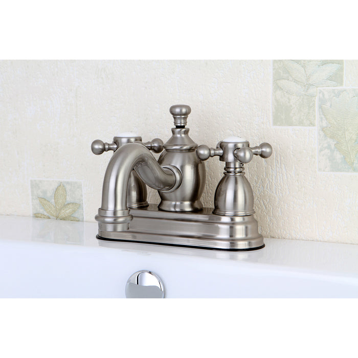 Kingston Heirloom KS7108BX - English Country Double-Handle 3-Hole Deck Mount 4-Inch Centerset Bathroom Faucet with Brass Pop-Up, Brushed Nickel