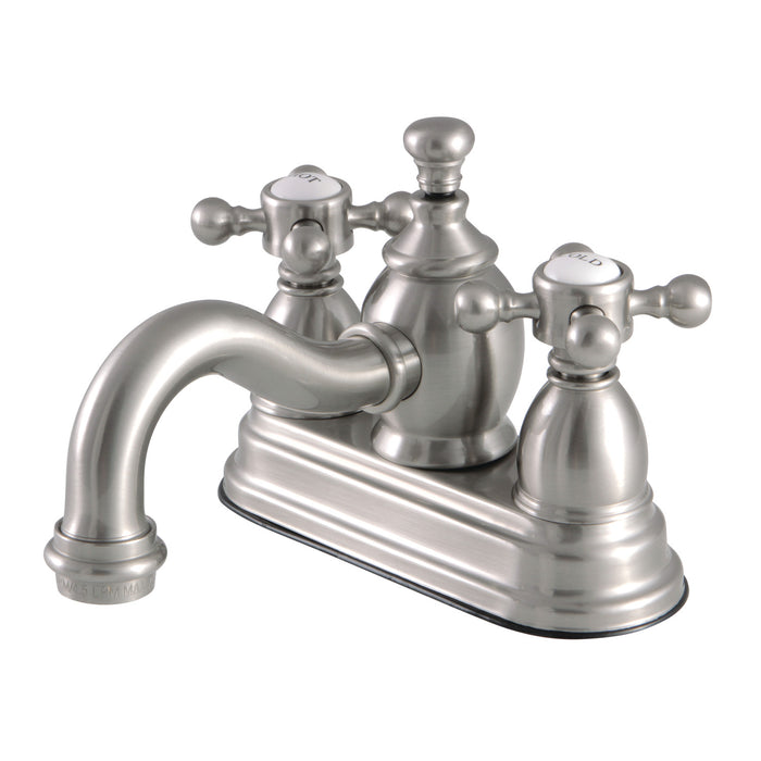 English Country KS7108BX Two-Handle 3-Hole Deck Mount 4" Centerset Bathroom Faucet with Brass Pop-Up, Brushed Nickel
