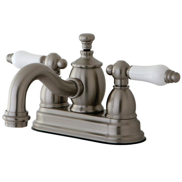 English Country KS7108PL Two-Handle 3-Hole Deck Mount 4" Centerset Bathroom Faucet with Brass Pop-Up, Brushed Nickel