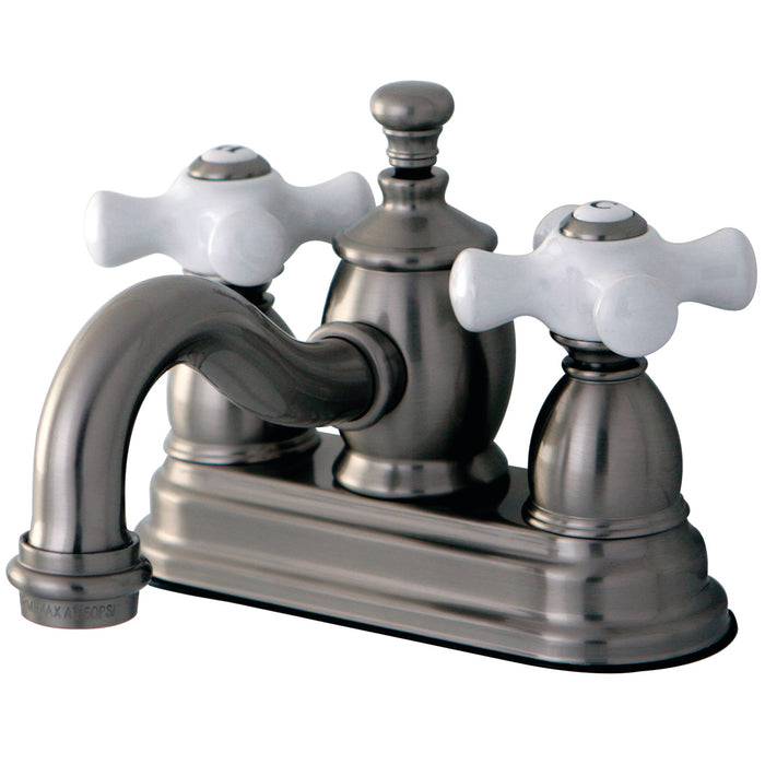 English Country KS7108PX Two-Handle 3-Hole Deck Mount 4" Centerset Bathroom Faucet with Brass Pop-Up, Brushed Nickel