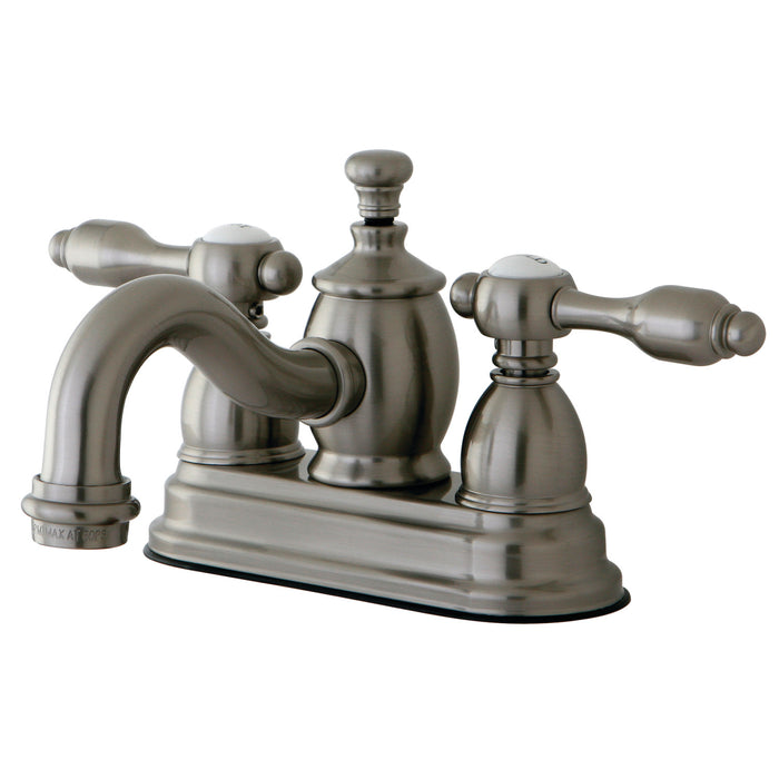 Tudor KS7108TAL Two-Handle 3-Hole Deck Mount 4" Centerset Bathroom Faucet with Brass Pop-Up, Brushed Nickel
