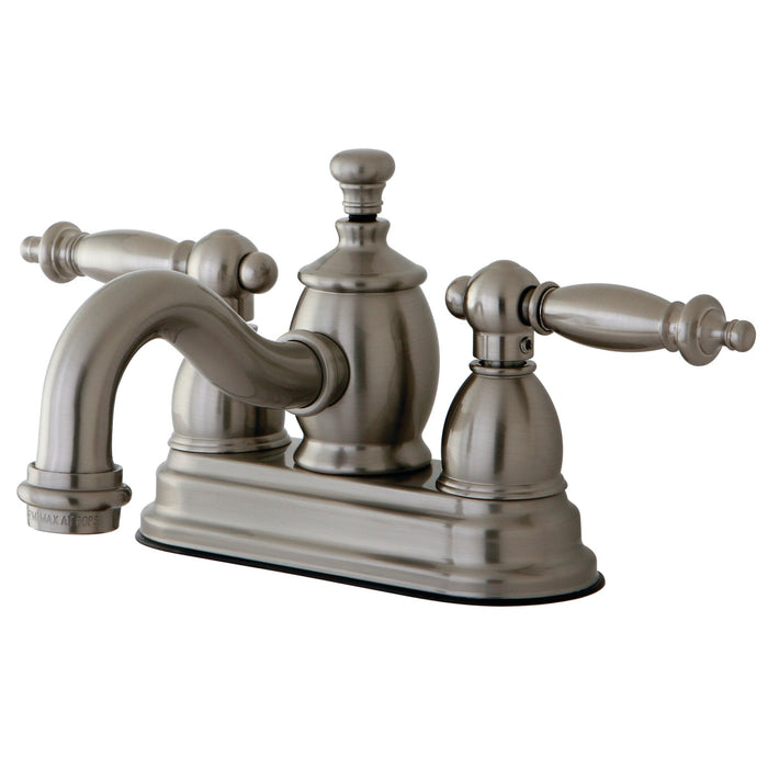 Templeton KS7108TL Two-Handle 3-Hole Deck Mount 4" Centerset Bathroom Faucet with Brass Pop-Up, Brushed Nickel