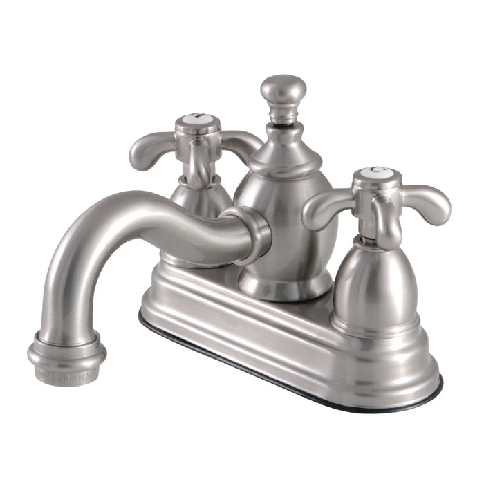 French Country KS7108TX Two-Handle 3-Hole Deck Mount 4" Centerset Bathroom Faucet with Brass Pop-Up, Brushed Nickel