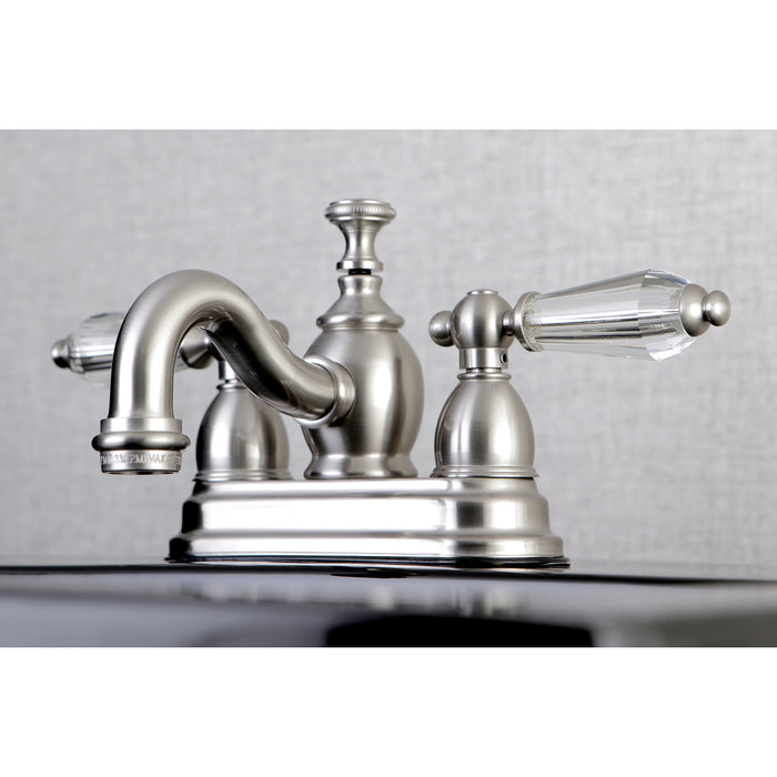 Wilshire KS7108WLL Two-Handle 3-Hole Deck Mount 4" Centerset Bathroom Faucet with Brass Pop-Up, Brushed Nickel