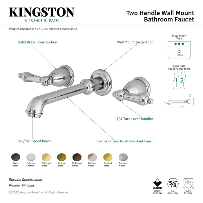 English Country KS7120AL Two-Handle 3-Hole Wall Mount Bathroom Faucet, Matte Black