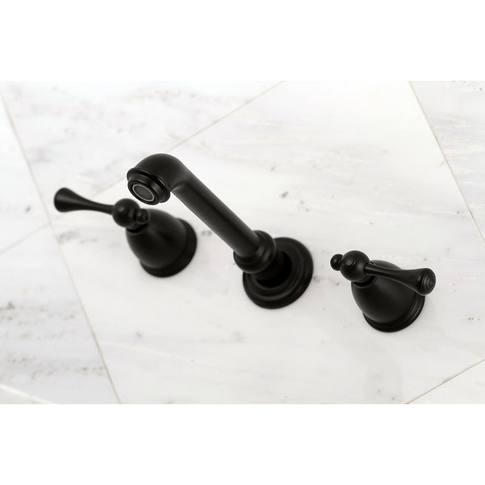 English Country KS7120BL Two-Handle 3-Hole Wall Mount Bathroom Faucet, Matte Black
