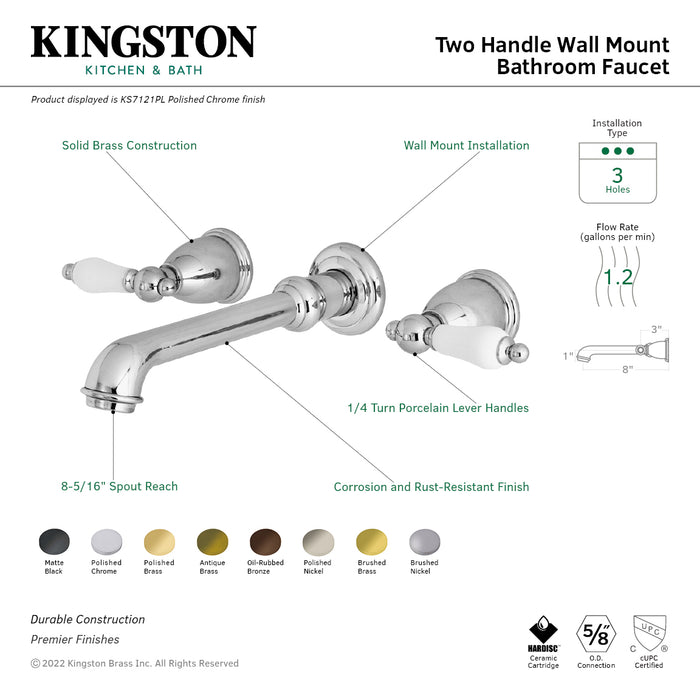 English Country KS7120PL Two-Handle 3-Hole Wall Mount Bathroom Faucet, Matte Black