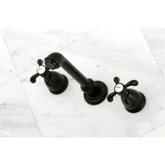 French Country KS7120TX Two-Handle 3-Hole Wall Mount Bathroom Faucet, Matte Black