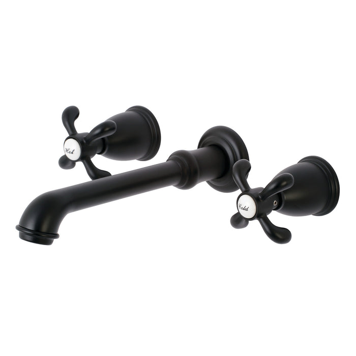 Kingston Tulare KS7120TX - French Country Double-Handle 3-Hole Wall Mount Bathroom Faucet, Matte Black