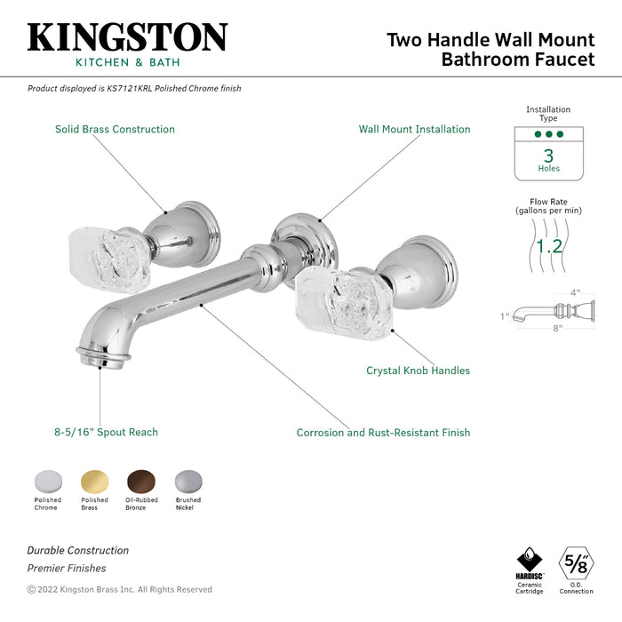 Krystal Onyx KS7121KRL Two-Handle 3-Hole Wall Mount Bathroom Faucet, Polished Chrome