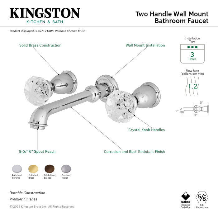 Krystal Onyx KS7121KWL Two-Handle 3-Hole Wall Mount Bathroom Faucet, Polished Chrome