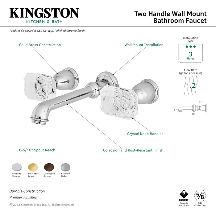 Krystal Onyx KS7121WQL Two-Handle 3-Hole Wall Mount Bathroom Faucet, Polished Chrome