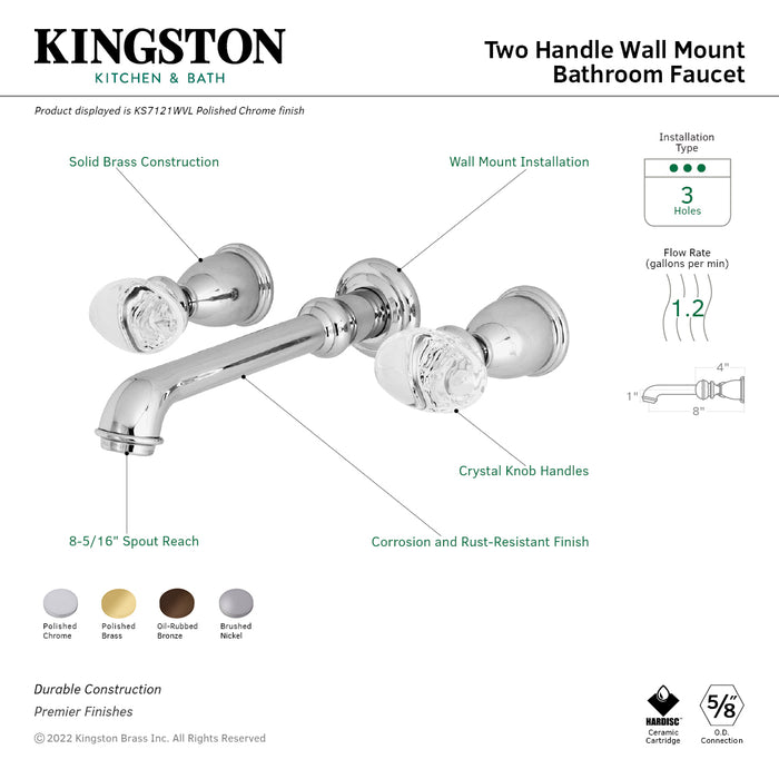 Krystal Onyx KS7121WVL Two-Handle 3-Hole Wall Mount Bathroom Faucet, Polished Chrome