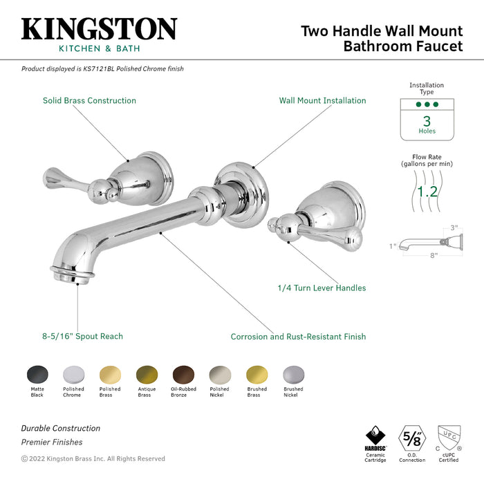 English Country KS7122BL Two-Handle 3-Hole Wall Mount Bathroom Faucet, Polished Brass