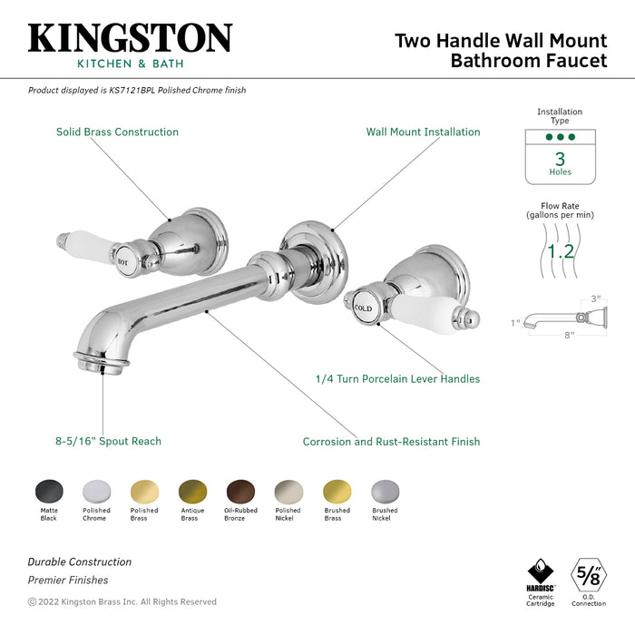 Bel-Air KS7122BPL Two-Handle 3-Hole Wall Mount Bathroom Faucet, Polished Brass