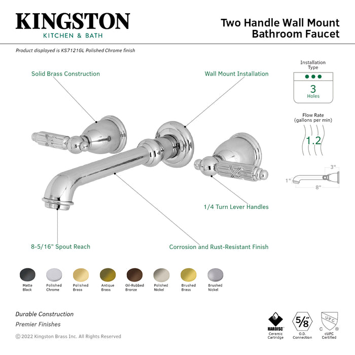 Georgian KS7122GL Two-Handle 3-Hole Wall Mount Bathroom Faucet, Polished Brass