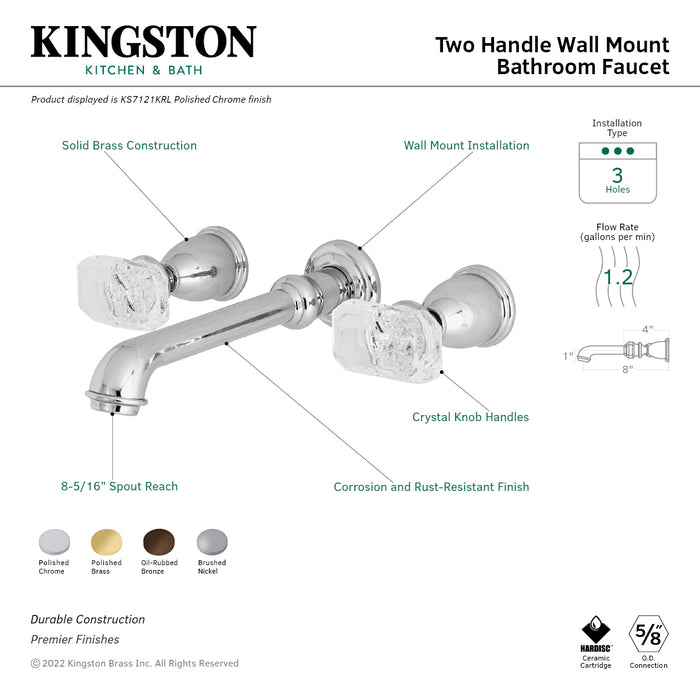 Kingston Tulare KS7122KRL - Krystal Onyx Double-Handle 3-Hole Wall Mount Bathroom Faucet, Polished Brass