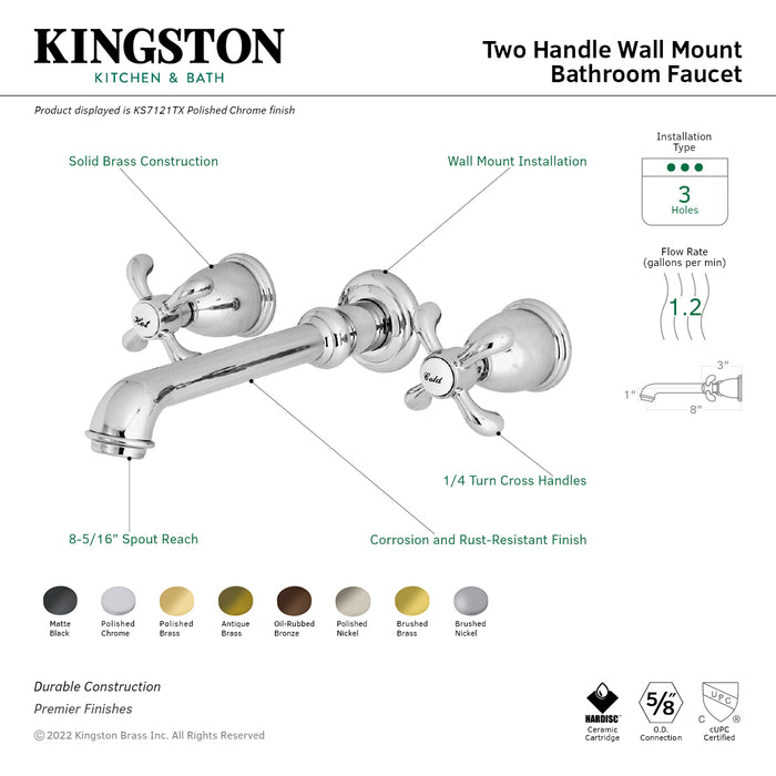 French Country KS7122TX Two-Handle 3-Hole Wall Mount Bathroom Faucet, Polished Brass