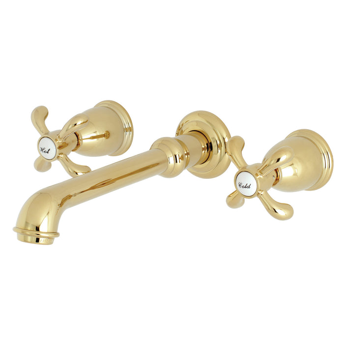 French Country KS7122TX Two-Handle 3-Hole Wall Mount Bathroom Faucet, Polished Brass