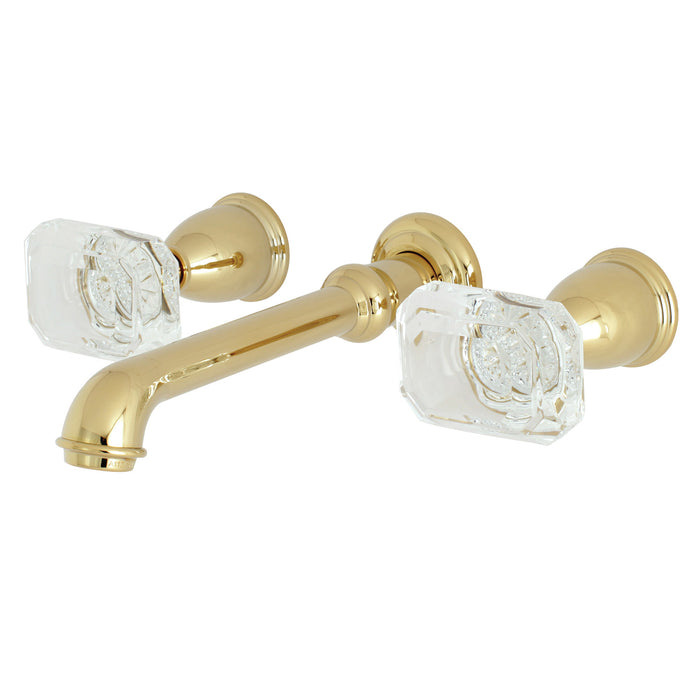 Kingston Tulare KS7122WQL - Krystal Onyx Double-Handle 3-Hole Wall Mount Bathroom Faucet, Polished Brass