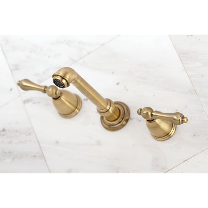 English Country KS7123AL Two-Handle 3-Hole Wall Mount Bathroom Faucet, Antique Brass