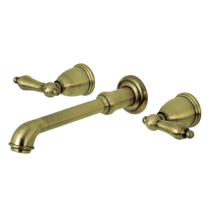 English Country KS7123AL Two-Handle 3-Hole Wall Mount Bathroom Faucet, Antique Brass