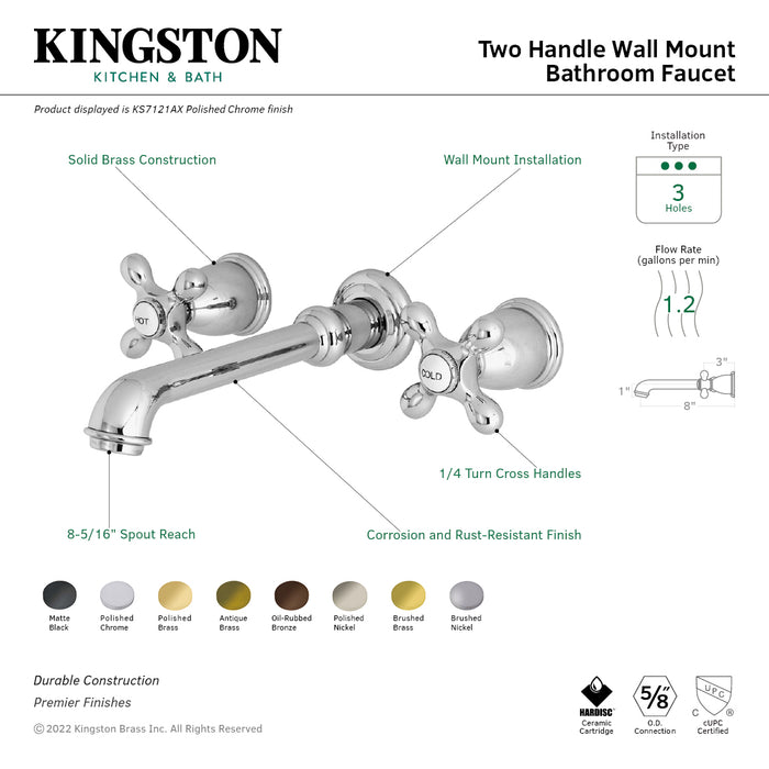English Country KS7123AX Two-Handle 3-Hole Wall Mount Bathroom Faucet, Antique Brass