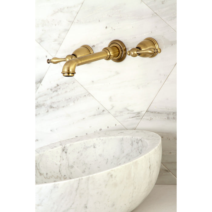 Naples KS7123NL Two-Handle 3-Hole Wall Mount Bathroom Faucet, Antique Brass